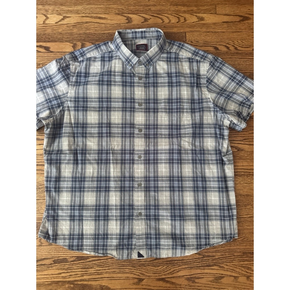 UNTUCKit Nelson Men's XXXL 3XL Blue Gray Plaid Short Sleeve Shirt Cotton